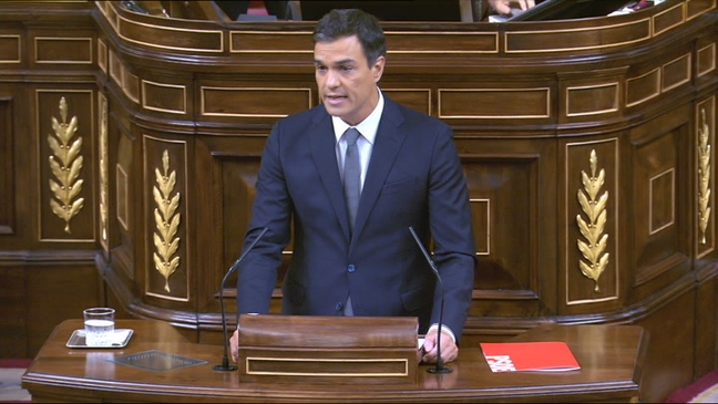  El líder del PSOE, Pedro Sánchez, durante su intervención en el debate de investidura