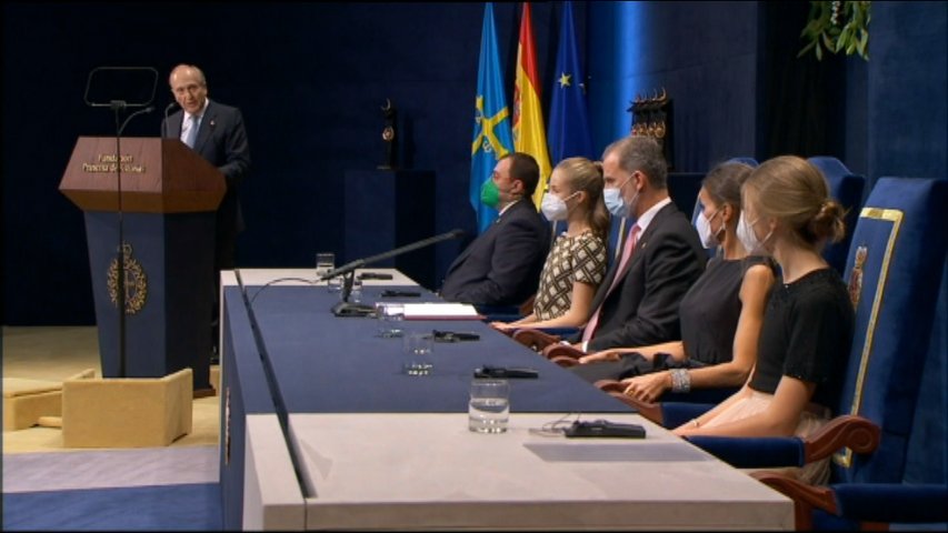 Luis Fernández Vega, presidente de la Fundación Princesa de Asturias, durante el discurso con motivo de los Premios Princesa de Asturias 2021