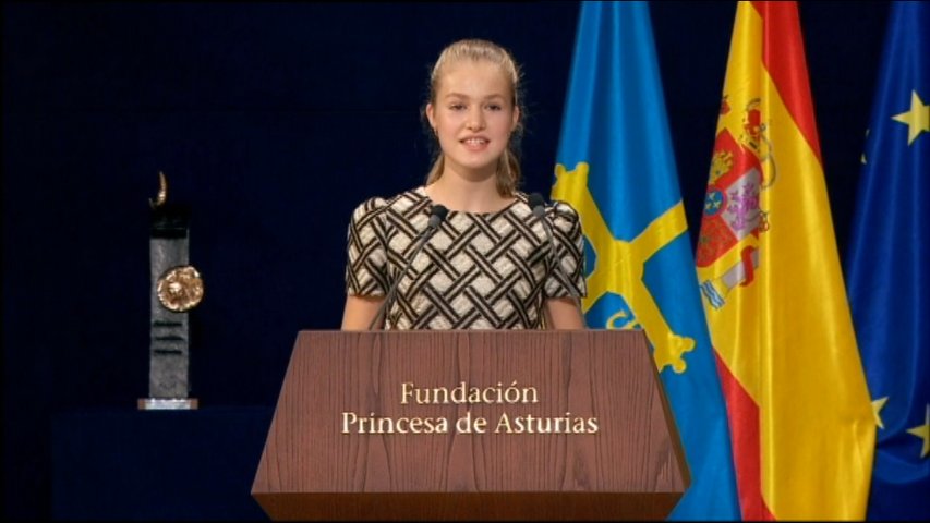 La princesa Leonor durante su discurso con motivo de la ceremonia de entrega de los Premios Princesa de Asturias 2021