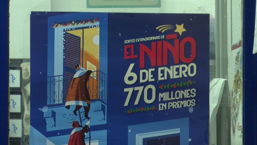 Cartel de la Lotería del Niño en una Administración asturiana