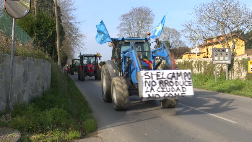 Primera protesta agraria en Asturias con una tractorada desde Posada de Llanes a Unquera