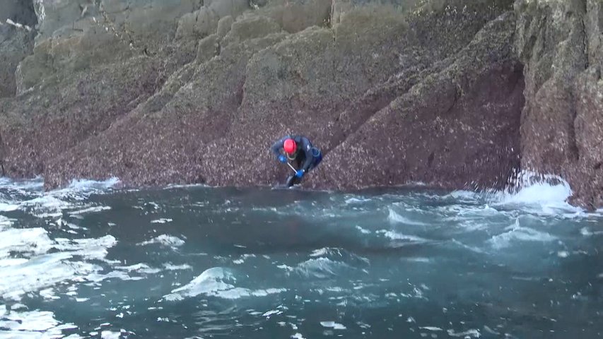 Un pescador durante la costera del percebe