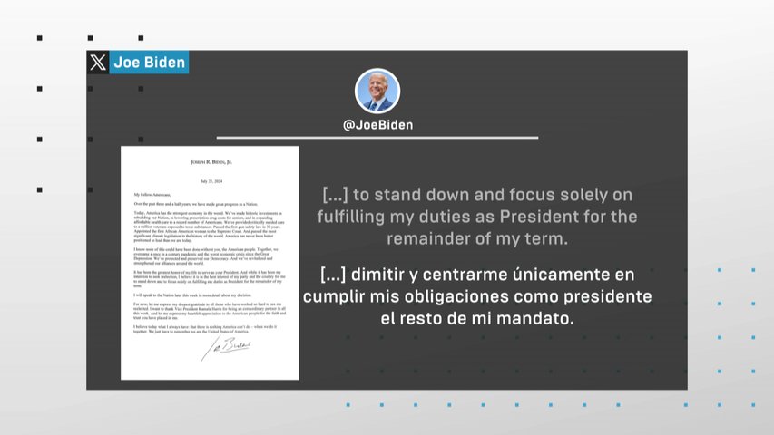 Biden abandona la carrera presidencial y da su apoyo a Kamala Harris